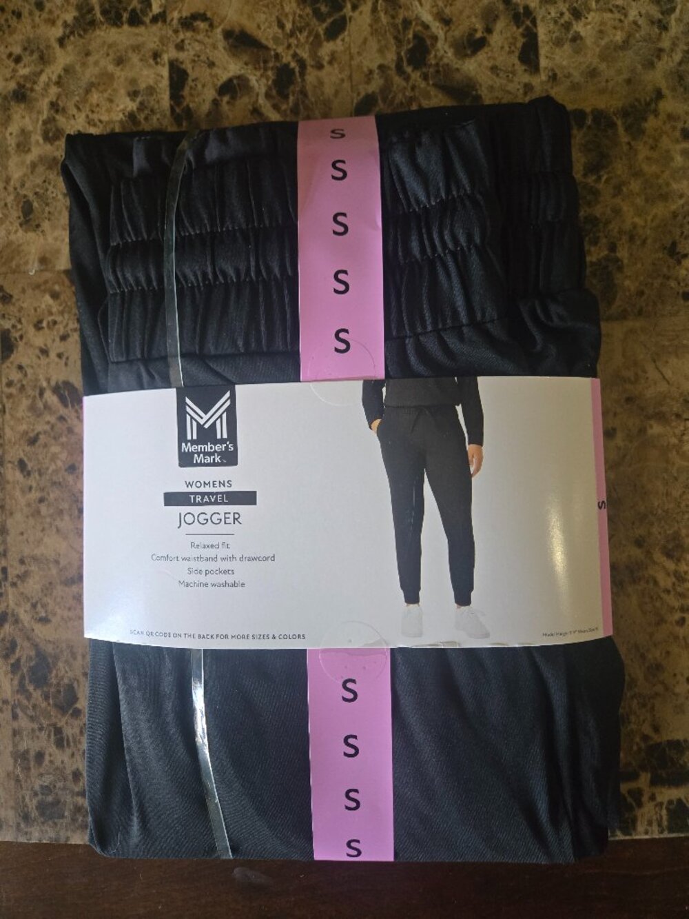 Members Mark Black Travel Joggers - S